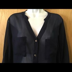 Vanity Women’s Size 1X Sheer Navy Blue Blouse